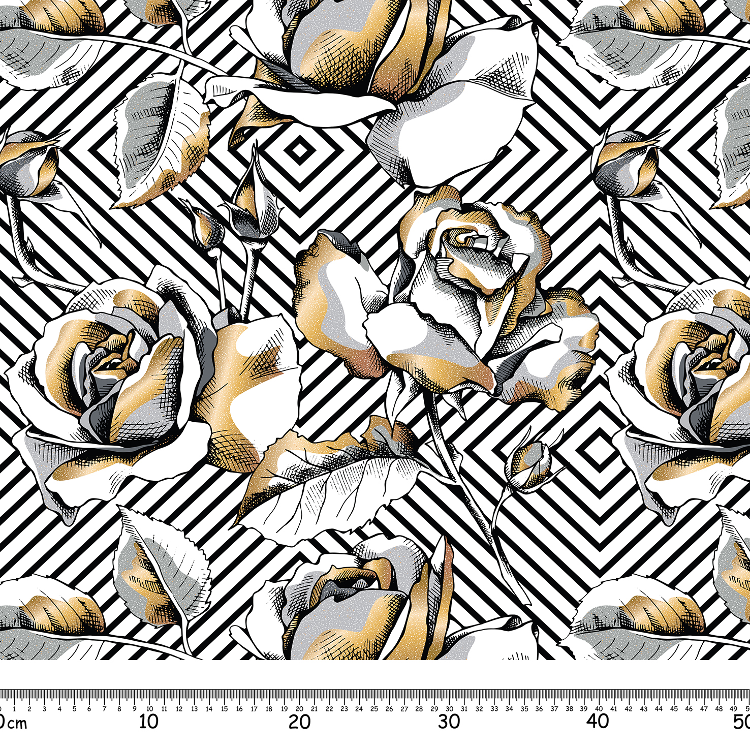 Seamless,Pattern,With,Image,Of,A,Gold,Rose,Flowers,On