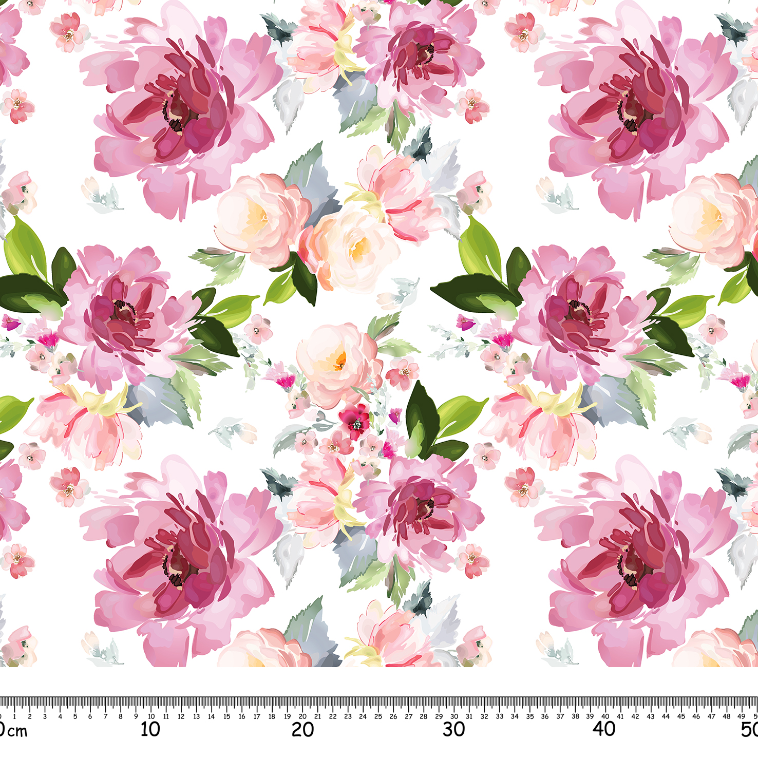 Vector seamless pattern with flower and plants in watercolor sty