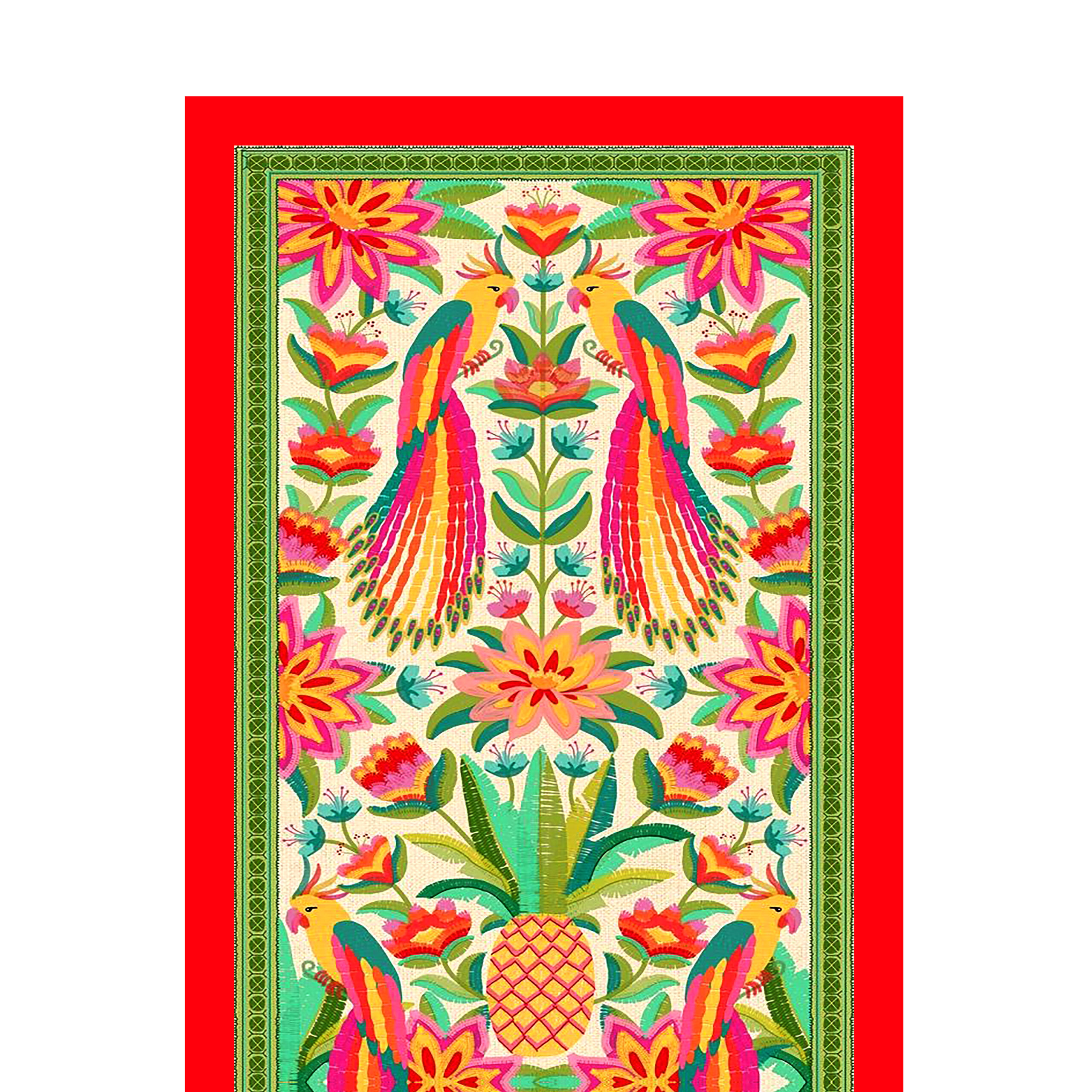 Tropical,Vintage,Flower,Leaf,Parrot,Watercolor,Embroidery,Illustration,Pattern,Vector