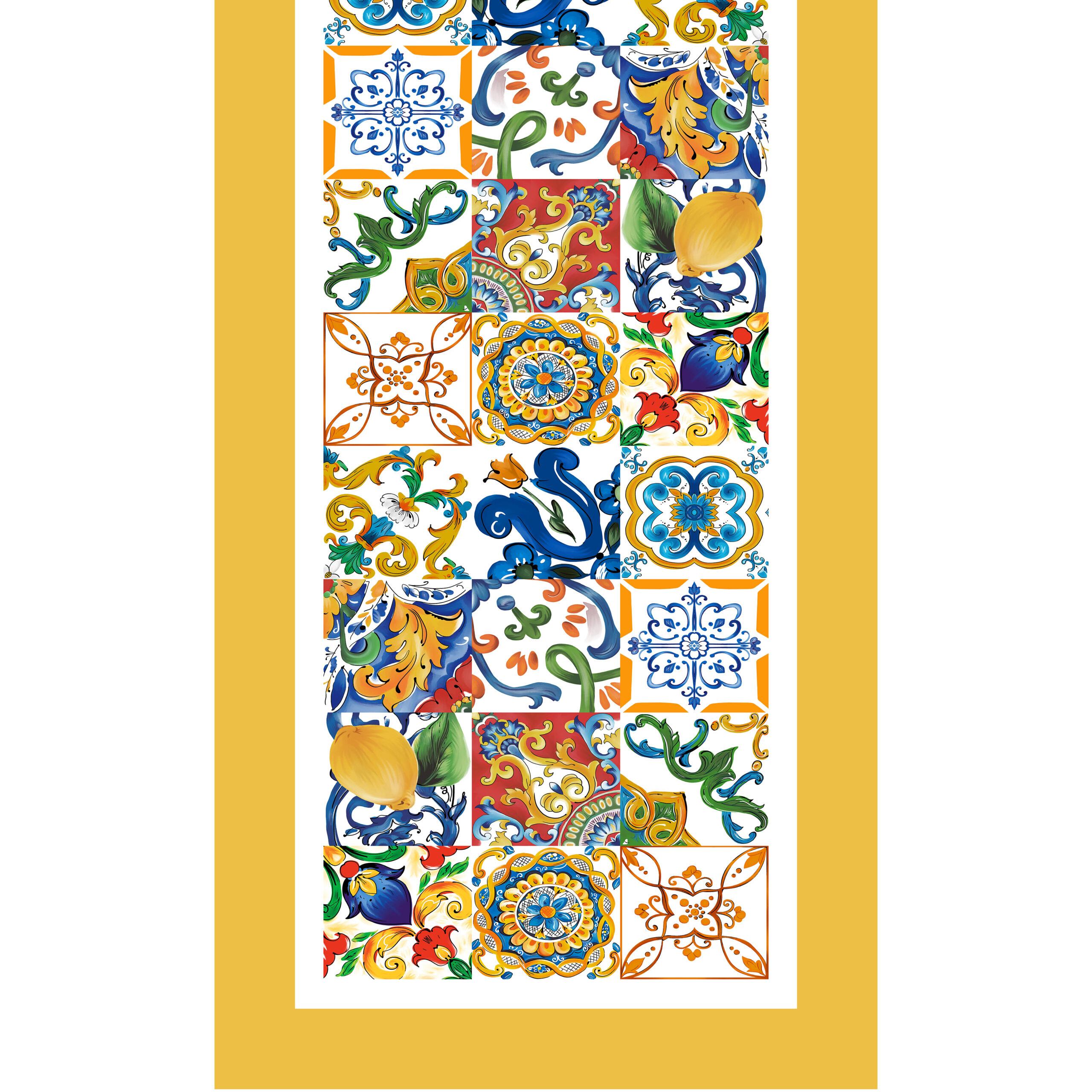 Majolica,Tile,Art,Pattern.,Hand,Drawn,,Watercolor,,Textile,Print,,Fabric